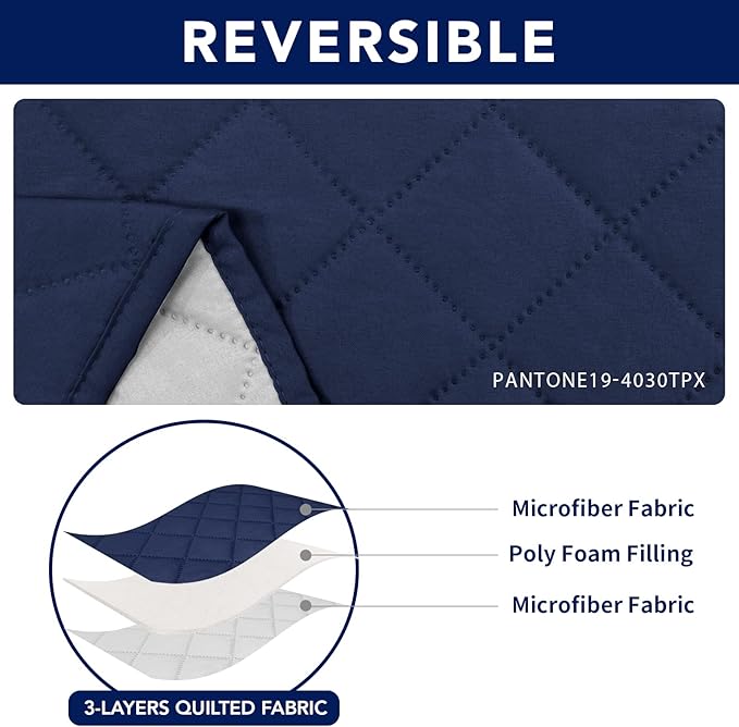 PureFit Water Resistant Reversible Sofa Covers for Reclining Sofa 2 Seat - Non Slip Split Recliner Couch Cover for Double Recliner, Washable Furniture Protector for Kids, Dogs (2 Seat, Navy/Ivory)