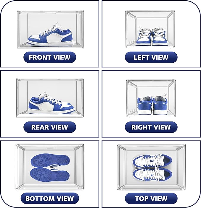 Acrylic Clear Shoe Storage Boxes Size 12, Transparent Display Case for Sneaker Collections, Baseball Caps, Hat Organizer Dust-free Shoe Cubbies Stackable Sneaker Boxes