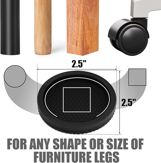 Ezprotekt Non Slip Furniture Pads, 8 Pcs 2.5" Anti Skid Rubber Furniture Caster Cups, Anti-Slip Furniture Coasters for Hardwood Floors, Anti Slide Floor Protectors for Bed Couch Stoppers (Black)
