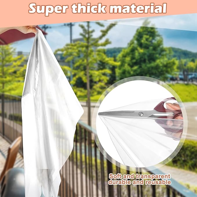 3 Sets 47 x 63 Inch Window Insulation Kit Cuttable Transparent Film with Adhesive Straps Reusable Window Plastic for Patio Winterizing Thicken Warm Winter Waterproof Attic Insulation Cover