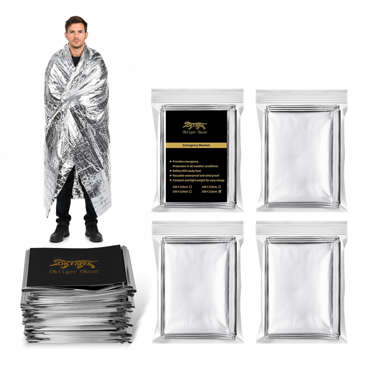 oktiger 4 Pack Emergency Thermal Mylar Rescue Blankets, 83'' x - Image 1