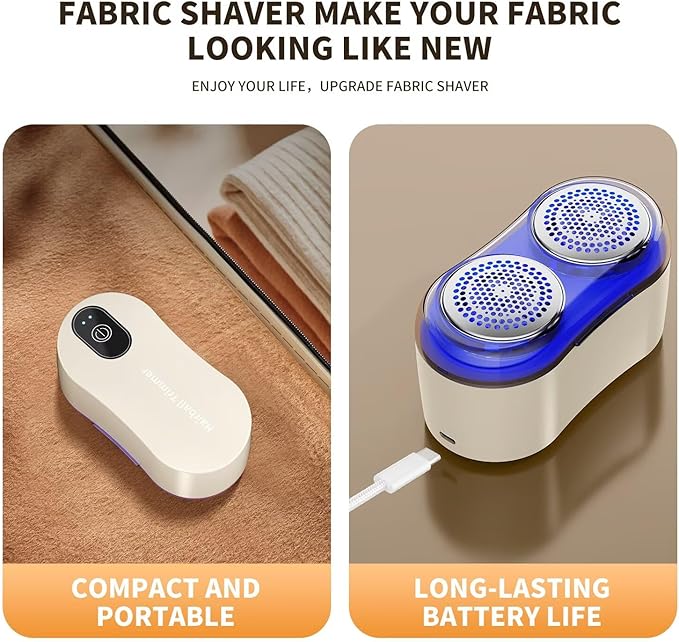 Professional Fabric Shaver, Electric lint Remover Suitable for Sweaters, Coats, Sofas, etc. Type-C Rechargeable, Equipped with 6 Stainless Steel Blades, Safe and Harmless for fine Fabrics