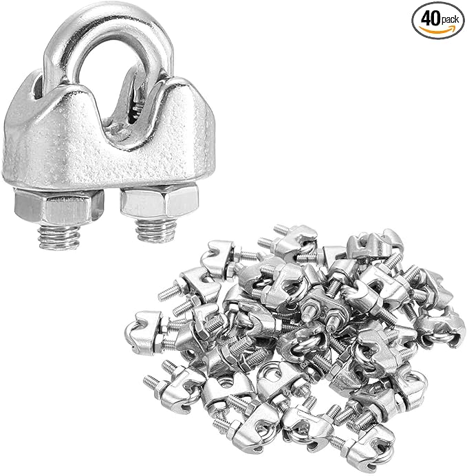 MECCANIXITY 40Pcs Wire Rope Cable Clip Clamps 1/8 Inch M3 Small 304 Stainless Steel U Bolt Saddle Fasteners Hardware for Secure Rigging Marine Guy Line Fence Clothesline, Silver