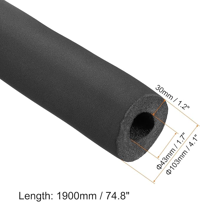 PATIKIL 74.8"Lx1.7"IDx1.2"T Pipe Insulation Foam Tube, Water Pipe Insulation Tubing Heat Preservation for Plumbing Water AC Pipe Sprinkler Spigot, Black