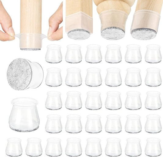 Aneaseit Chair Leg Floor Protectors - 32 pcs Clear - Felt Bottom Silicone Pads for Hardwood Floors & Furniture Feet - Rubber Caps for Chairs - Medium