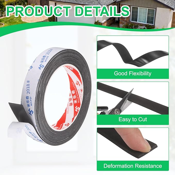 PATIKIL 3Roll Sponge Rubber Foam Tape, 25/32" W x 5/64" t x 16.4ft l Self-Adhesive Foam Insulation Tape Weather Stripping for Window Door Soundproofing Weatherstrip AC Seal Strip, Black