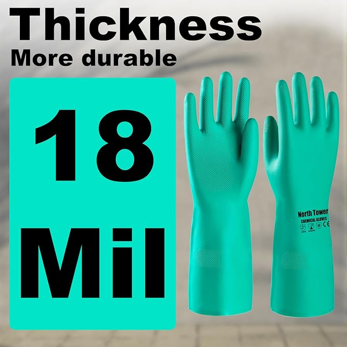 North Tower 10 Pairs Chemical Resistant Nitrile Gloves, Resist Household Acid, Alkali, Solvent and Oil, Latex Rubber Free