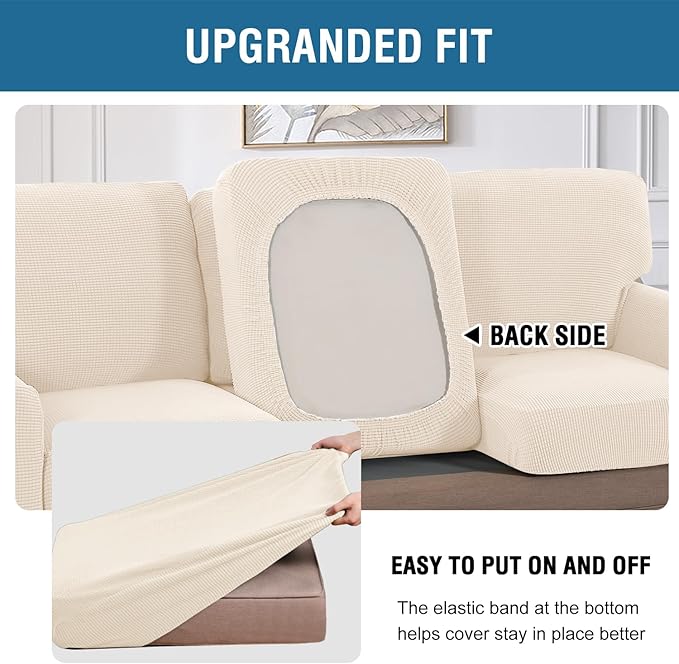 H.VERSAILTEX Multi-Pieces Sofa Covers Stretch Couch Covers Form Fitted Seats and Back Cushions Covers (3 Seat Covers Plus 3 Back Cusion Covers, Bonus 2 Armrest Covers), Cream