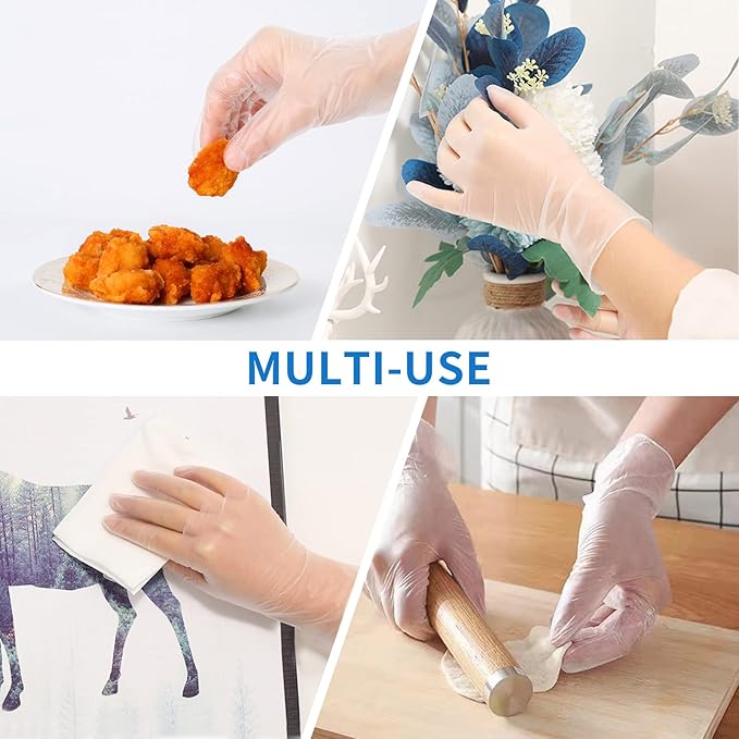 EDI Clear Powder Free Vinyl Glove,4.3 mil,Disposable glove,Industrial Glove,Clear, Latex Free and Allergy Free, Plastic, Work, Food Service, Cleaning,100 gloves per box (1000, large)
