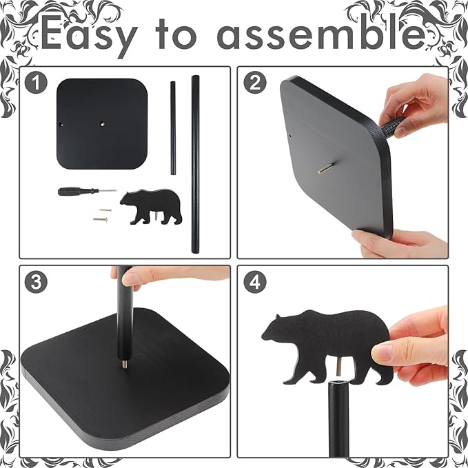 Leinuosen Cabin Bear Paper Towel Holder Farmhouse Bear Wooden Paper Towel Holder Black Bathroom Countertop Accessories Kitchen Stand Organizer Standing Apartment Decor Housewarming Gift