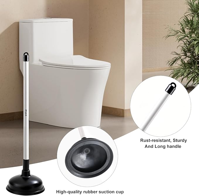 Toilet Brush with Plunger Set, Black, Plastic, 2 Piece Bathroom Cleaning Tool Kit with Holder
