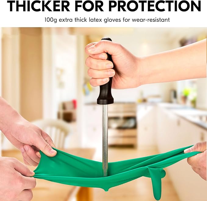Vgo... 2-Pairs Reusable Household Gloves, Rubber Dishwashing gloves, Extra Thickness, Long Sleeves, Kitchen Cleaning, Working, Painting, Gardening, Pet Care (Size L, Green, HH4601)
