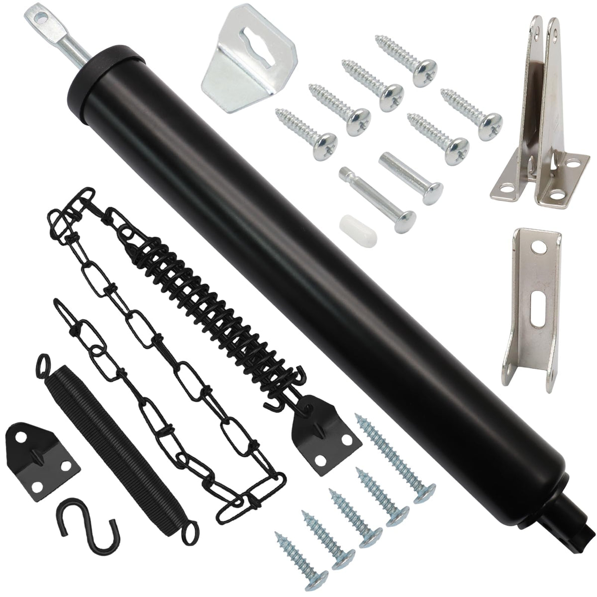 Storm Door Closer Kit with Chain, Adjustable Speed, Black - Image 1