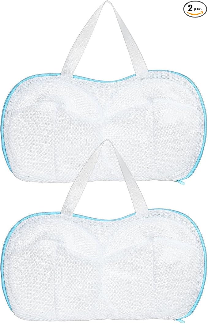 2 Pack Bra Washing Bags for Laundry, Reusable Washable Bra Laundry Bag with Handle, Non-Deform Mesh Wash Bag for Washing Machine Storage Travel