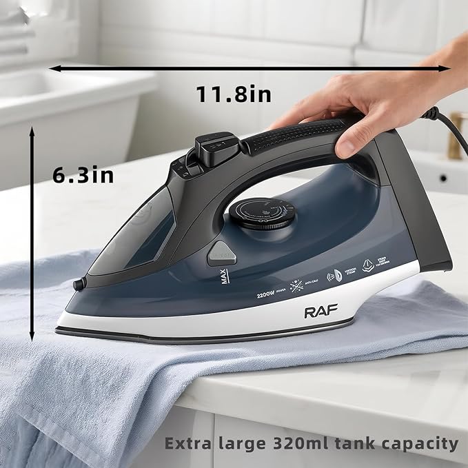 Steam iron, no sticky bottom plate, powerful steam,1000-watt,water tank anti -leakage precision reminders are suitable for family and travel (Blue)