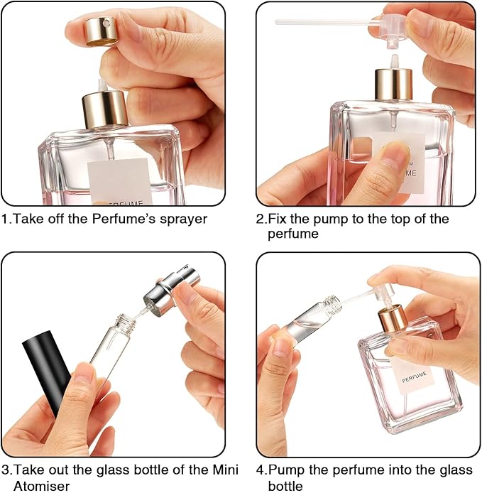 Zonon 56 Pieces 5ml Refillable Perfume Atomizer Mini Refillable Spray Perfume Bottle Portable with 56 Pieces Refill Pump Dispenser Pump Transfer Tool for Outgoing Valentine's Day(Black)