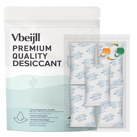 50 Gram (40 Pack) Color-Indicating Silica Gel Packets, Each 5 Pack Individually Sealed, Food Grade Desiccant - Rechargeable Moisture Absorbers for Food Storage, Electronics, 3D Filament & Safes