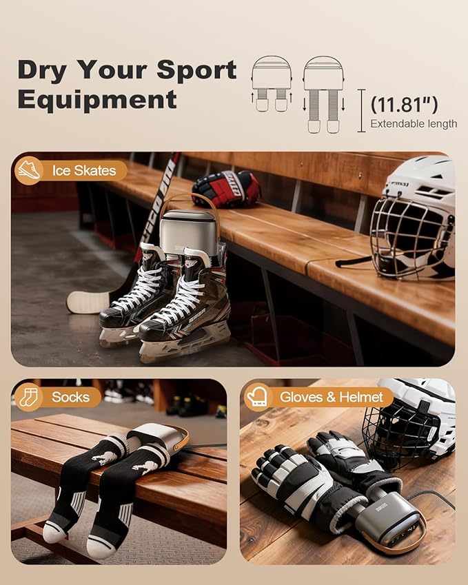 SOTHING Boot Dryer, Portable Shoe Dryer for Sneakers, Ozone Deodorizer, Retractable Hoses, 95W Rapid Drying, 3 Heat Levels, LED Touch Panel, 1–9H Timer, for Work Boots, Soccer Cleats, Gloves, Purple