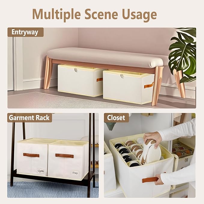 3 Pack Shoe Storage Box Organizer for Closet - 36 Cell Space Saver Shoes Containers Bin with Clear Lids Stackable, Can Fit Ottoman, Foldable Shoe Rack Cabinet Cubby for Wardrobe