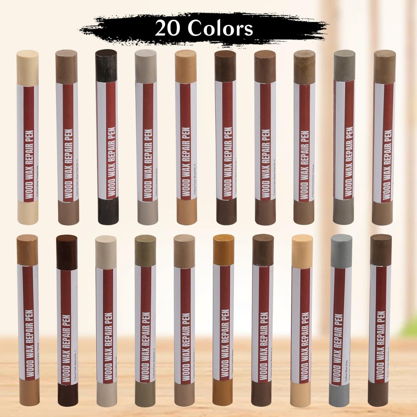 Wood Filler Wax Sticks – 20 Colors Scratch & Crack Repair Crayons for Floors, Cabinets & Furniture (Technicolor Series)