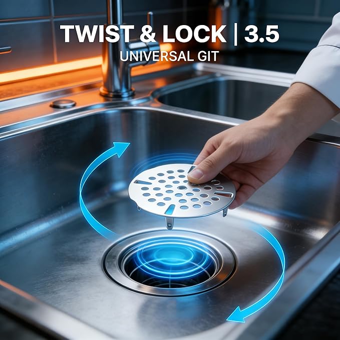 3.5 Inch Commercial Sink Strainer, Durable Drain Cover for Most 3-Tier & Commercial Sinks, Twist Design for Easy Installation, 4-Pack
