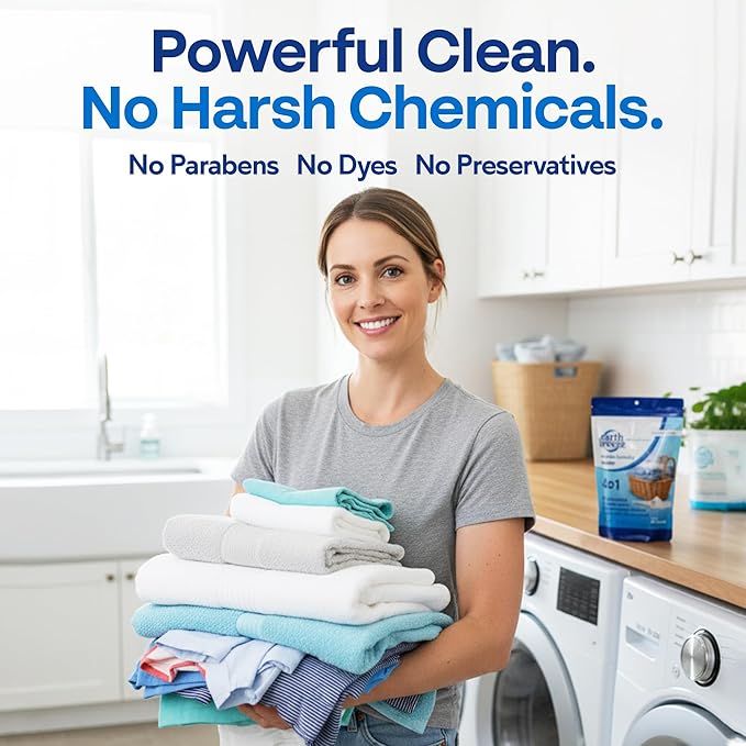 Earth Breeze Enzyme Laundry Booster Powder – 2lbs (64 Loads) - Powerful 4-in-1 Bio-Enzyme Formula Deep Cleans, Tackles Odors, Fights Stains and Brightens Whites - No Harsh Chemicals – Made in USA
