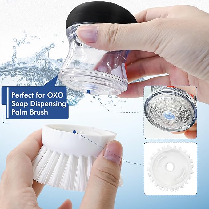 Shadowgallery Palm Brush Refills for OXO (New Generation) - 1 Count, White, Plastic/Nylon Bristles, Plastic Handle, Dish & Utensils