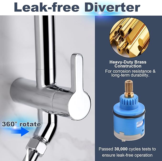 Rain Shower System with 304Stainless Steel Shelf, 12 Inch Rainfall Shower Head System with Handheld Spray, SonTiy Dual Shower Combo with Height Adjustable Holder, Brass Diverter, 1.8 GPM, Chrome