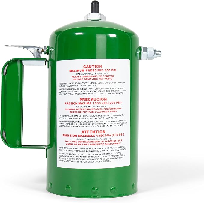 SURE SHOT A1000G 1-Quart Non Aerosol Sprayer - Refillable Pressurized Sprayer Can for Oil, Solvent, Degreasers, Lubricants - Rechargeable Steel Canister with Brass Nozzles - Made in The USA - 32oz.
