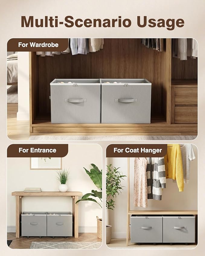 HOUSE AGAIN Shoe Organizer for Closet, Shoe Storage Organizer with Wheels, Foldable Shoe Storage Box with Adjustable Dividers and Clear Cover, Reinforced Handles, Fits up to 16 Pairs, Gray