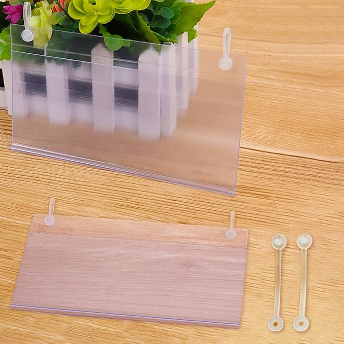200 Pieces Wire Shelf Label Holders,4" x 2.3" Clear Price Tag Holder for Wire Plastic Shelving with Double Snap Lock Closure,Reusable Basket Label Holders for Retail Market and Home
