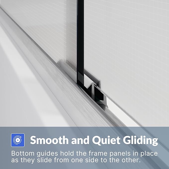 SUNNY SHOWER Double Sliding Shower Door Frosted Glass Shower Enclosure Sliding 60" W x 57.4" H Bathtub Door 1/4" Glass Panel, Brushed Nickel Finish