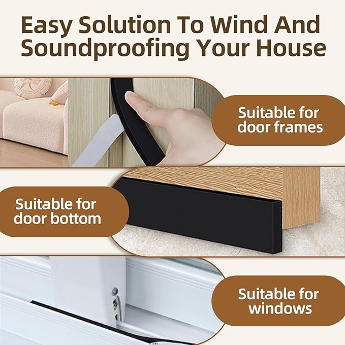Foam Weather Stripping Door Seal,1 Inch W x 1/17 Inch T x 33 Feet Window Sealing Tape，Single-Sided Self-Adhesive Insulation Sealing Strip,Black