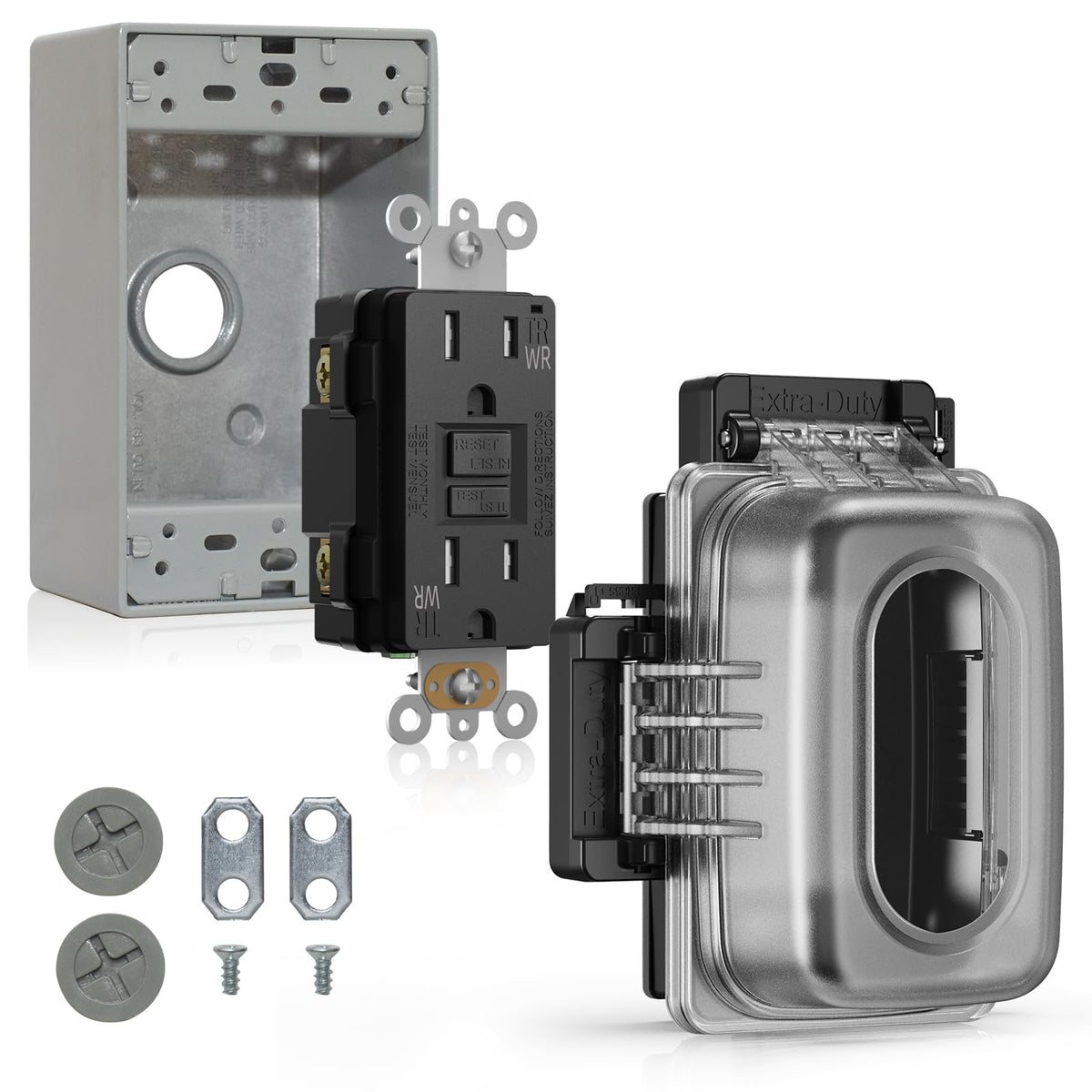 ELEGRP Outdoor GFCI Outlet with in Use Cover and Box Kit, 1 Gang - Image 1