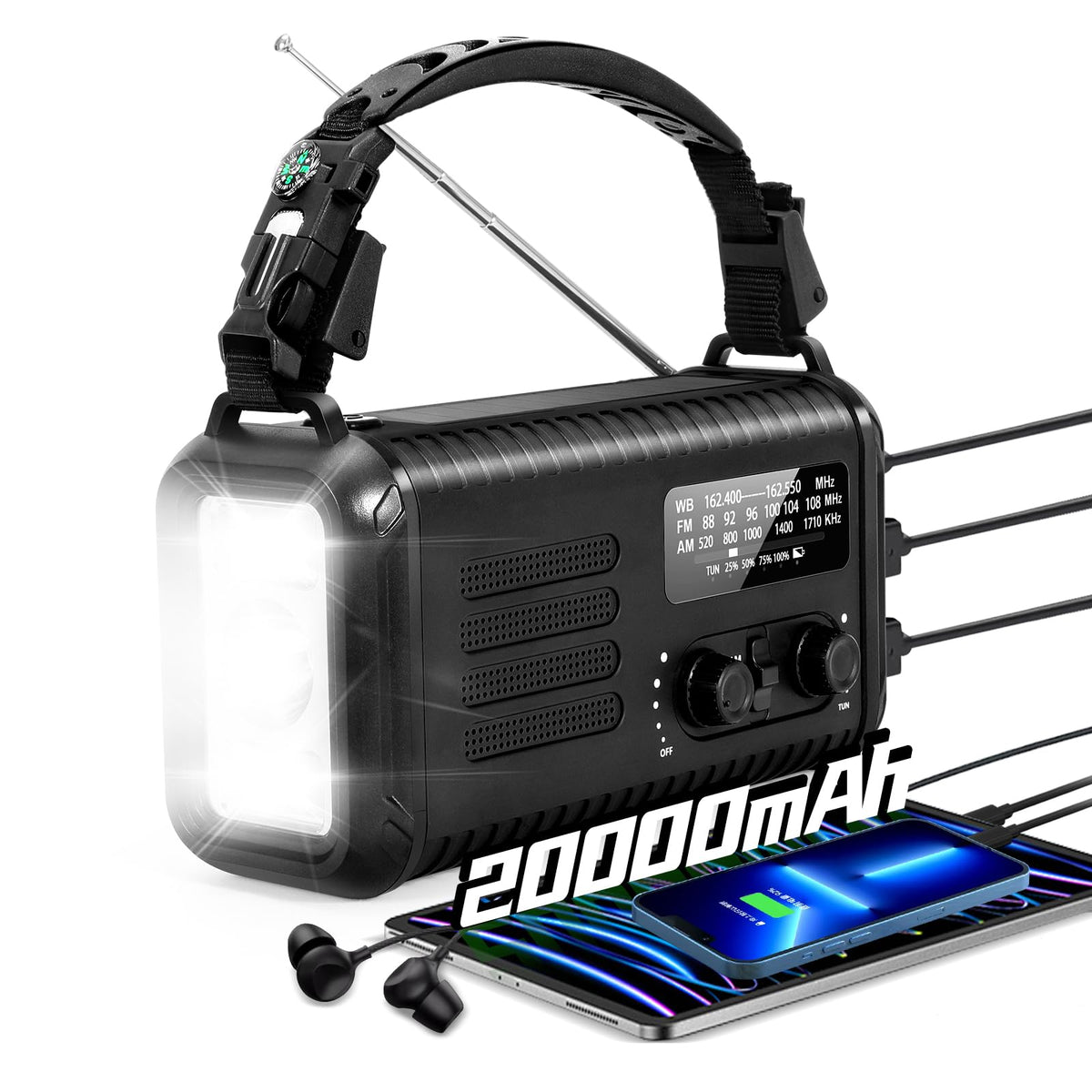 Emergency Weather Radio 20000mAh, Solar Hand Crank Radio - Image 1