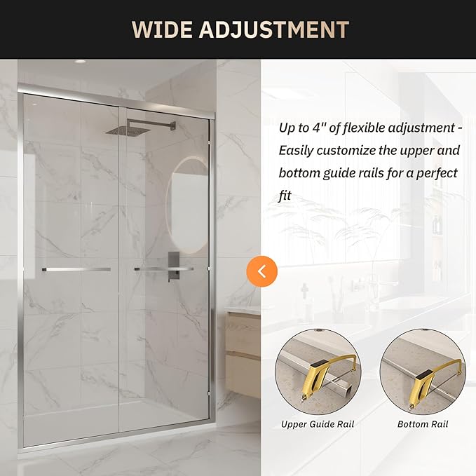 Glass Shower Door 44-48" W x 72" H Semi-Frameless Double Sliding Bathroom Shower Doors with 1/4 inch Clear Tempered Glass for Walk-in Shower, Chrome