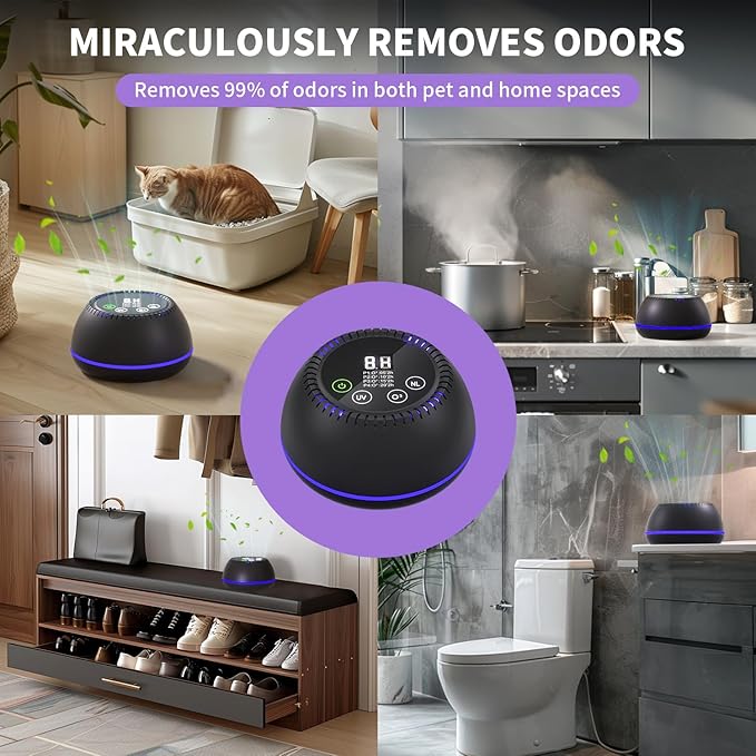 3-in-1 Ozone Machine Odor Removal with 10000mAh Battery, Air Purifier for Pets, Smoke, Home, Closet, Toilet