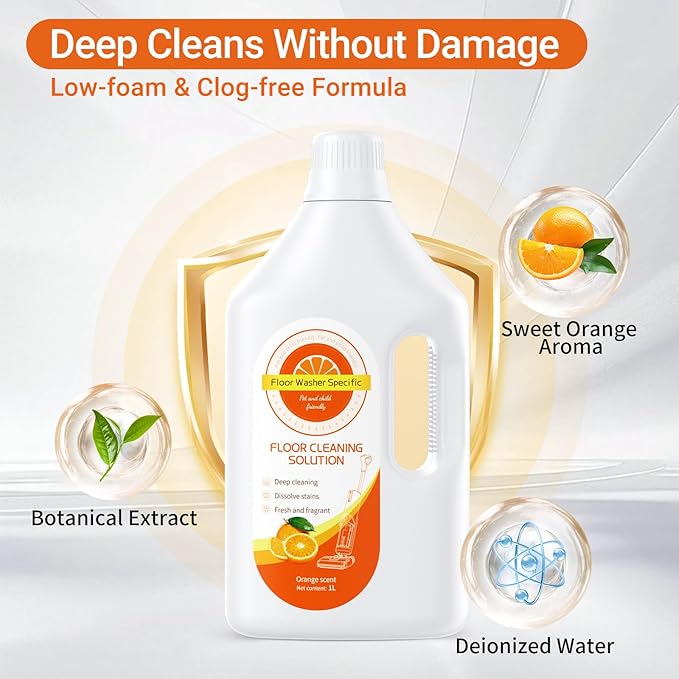 Floor Cleaner Compatible with Tineco Cleaning Solution, Suitable with All Robotic Vacuum Mop and Cordless Wet/Dry Vacuum Mop Cleaner, Multi-Surface Deodorizing & Cleaning Solution (1 L, Orange)