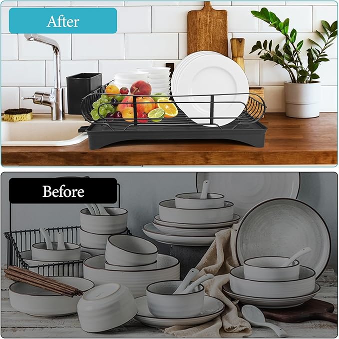 Dish Drying Rack Detachable - Large Capacity Rust Resistant Dish Drying Rack with Cutlery Holder, Kitchen Counter, Sink Organization and Storage Essentials, Home and Apartment Decor,16.53''L x 11.8''W
