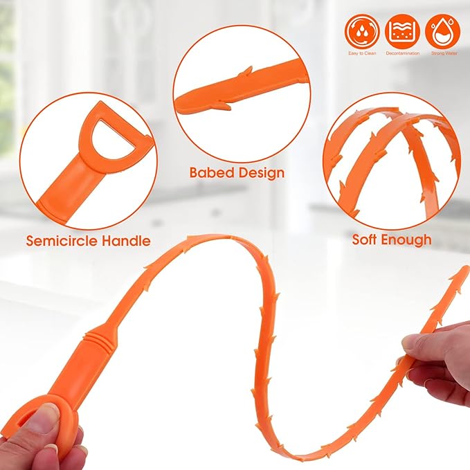 Huryfox Drain Clog Remover Tool- 6 Pack 20 Inch Length Drain Cleaner Sticks for Sink, Pipe and Tub - Plumbing unclogger Tool for Clogged Drains in Shower, Hair Catcher for bathroom, kitchen, Bathtub