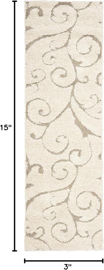 SAFAVIEH Florida Shag Collection Runner Rug - 2'3" x 15', Cream & Beige, Scroll Design, Non-Shedding & Easy to Clean, High-Low Plush Pile, Ideal for Bedroom, Foyer, Hallway (SG455-1113)