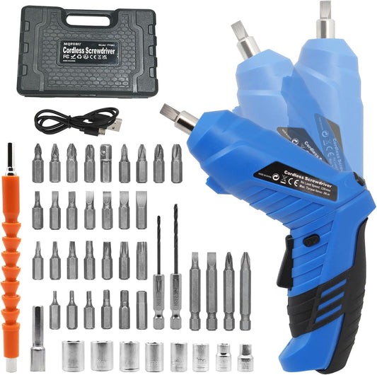 Blue Cordless Electric Screwdriver Set, 3.7V Rechargeable - Image 1