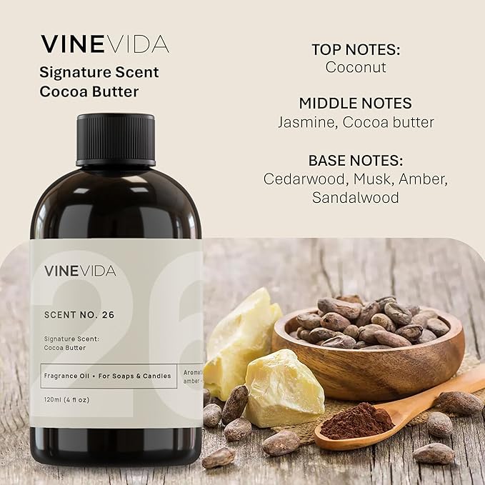 VINEVIDA [4oz] Cocoa Butter Fragrance Oil for Candle Making and Soap Making - Premium Candle Scents for Soy Candles