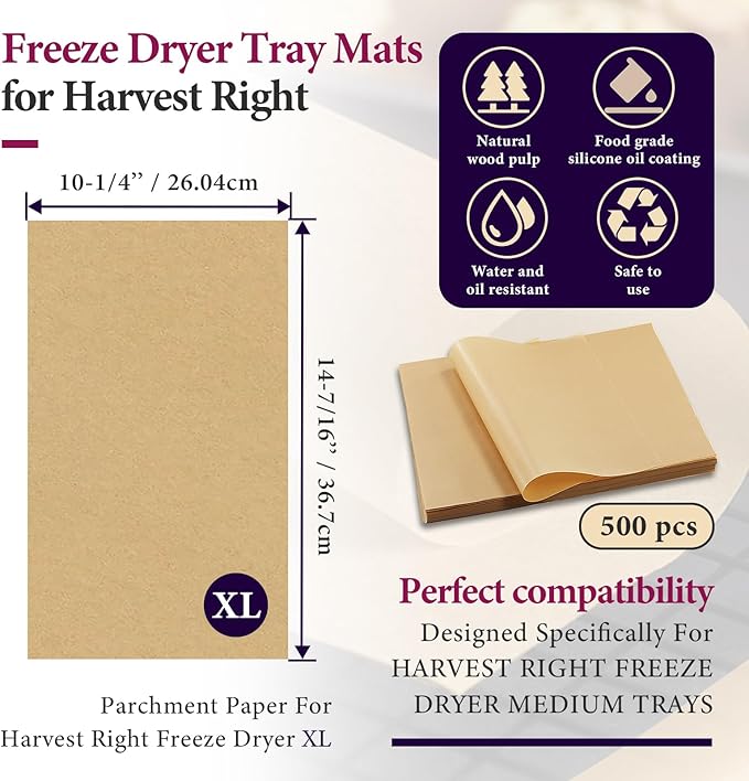 500 Packs Freeze Dryer Tray Mats For Harvest Right Freeze Dryer Accessories for Extra Large Trays, Parchment Sheets, Freeze Dryer Tray Mats for Harvest Right