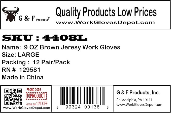 Heavy Weight 9OZ. Cotton Brown Jersey Work Gloves, Knit Wrist, Sold by Dozen (12-Pairs) - X-Large