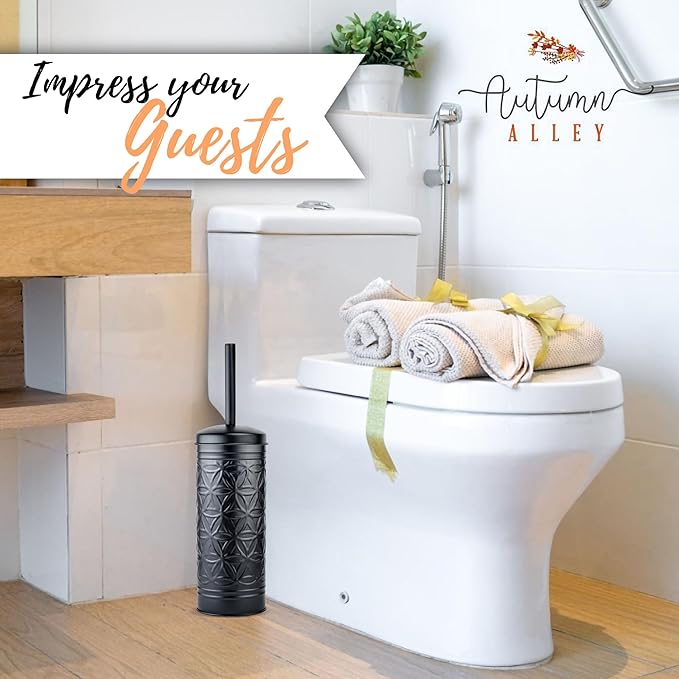 Autumn Alley Black Toilet Bowl Brush and Holder, Matte Black Bathroom Toilet Brush for Modern Farmhouse Bathroom Accessories Decor, Standing Bowl Scrubber Brush with Holder