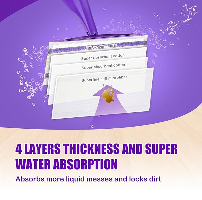50 Pack Wet Jet Pads Compatible with Wet Jet Spray Mop, Wet Jet Refill for All Purpose Multi-Surface Hardwood Floor Cleaning, 4 Layers Thickened and Super Absorbent