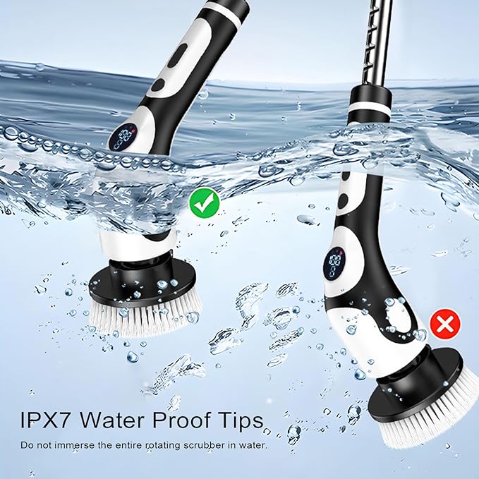 Multi-Functional Electric Spin Scrubber, New Cordless 2 Speed Cleaning Brush Bathroom Scrubber, IPX7 Waterproof Shower Scrubber with 9 Brush Heads, Extendable Long Handle