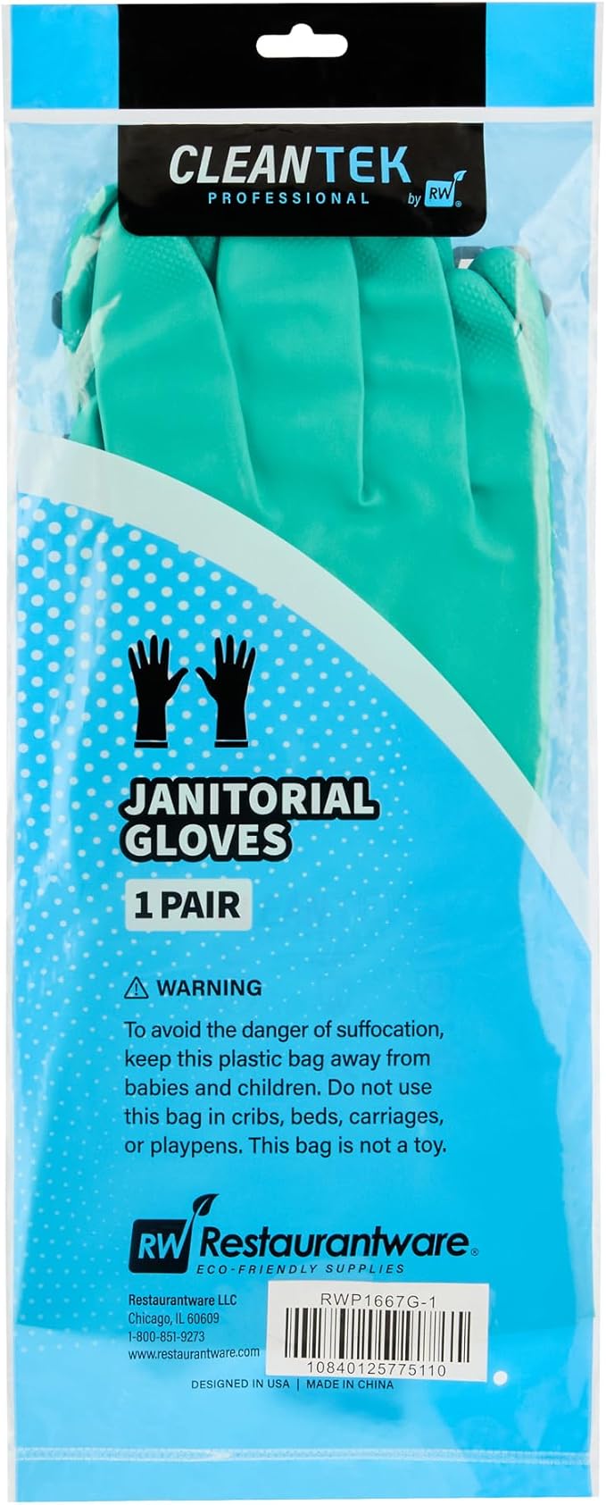 Restaurantware Green Cleaning Gloves 10 Pairs 15 Mil Thick Extra Large Heavy-Duty Nitrile Gloves With Long Cuff No-Latex Flock Lining For Use In Hospitals, Commercial Kitchens and Households