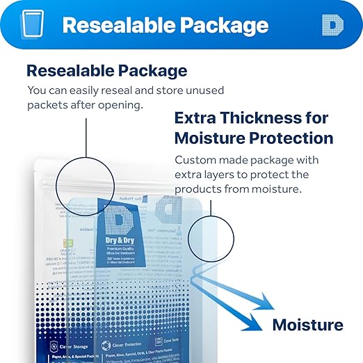 Dry & Dry 20 Gram [5 Packets] Silica Gel Packets Desiccants, Silica Packets - Rechargeable Silica Gel Packs, Silica Gel Packets, Desiccants Packets, Silica Gel